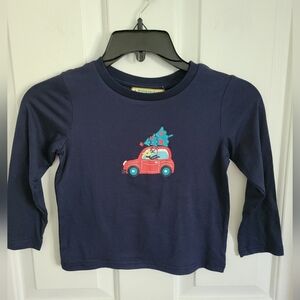 Wishing You A Very Magical Season Navy Reindeer Car Tree Long Sleeve Tee Size 4